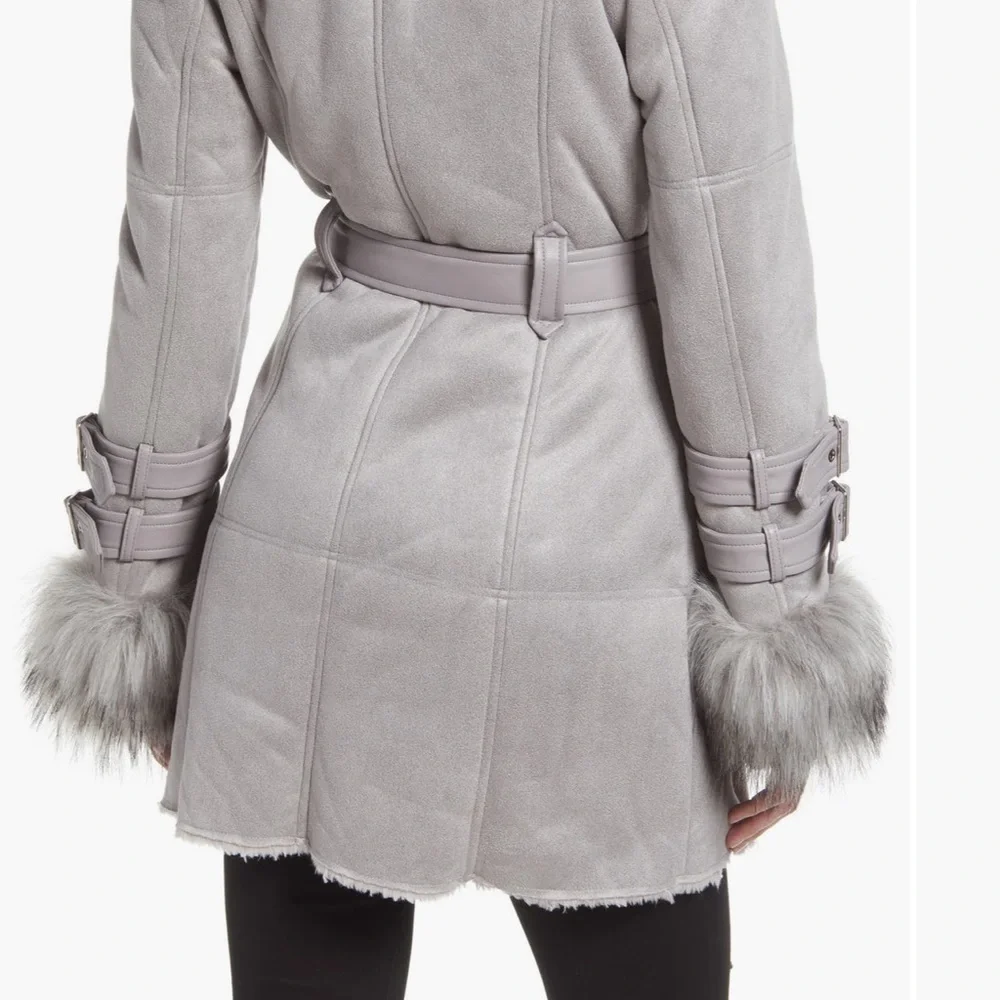 Azalea wang belted Trench Coat with Fur Trim - Picture 4 of 6